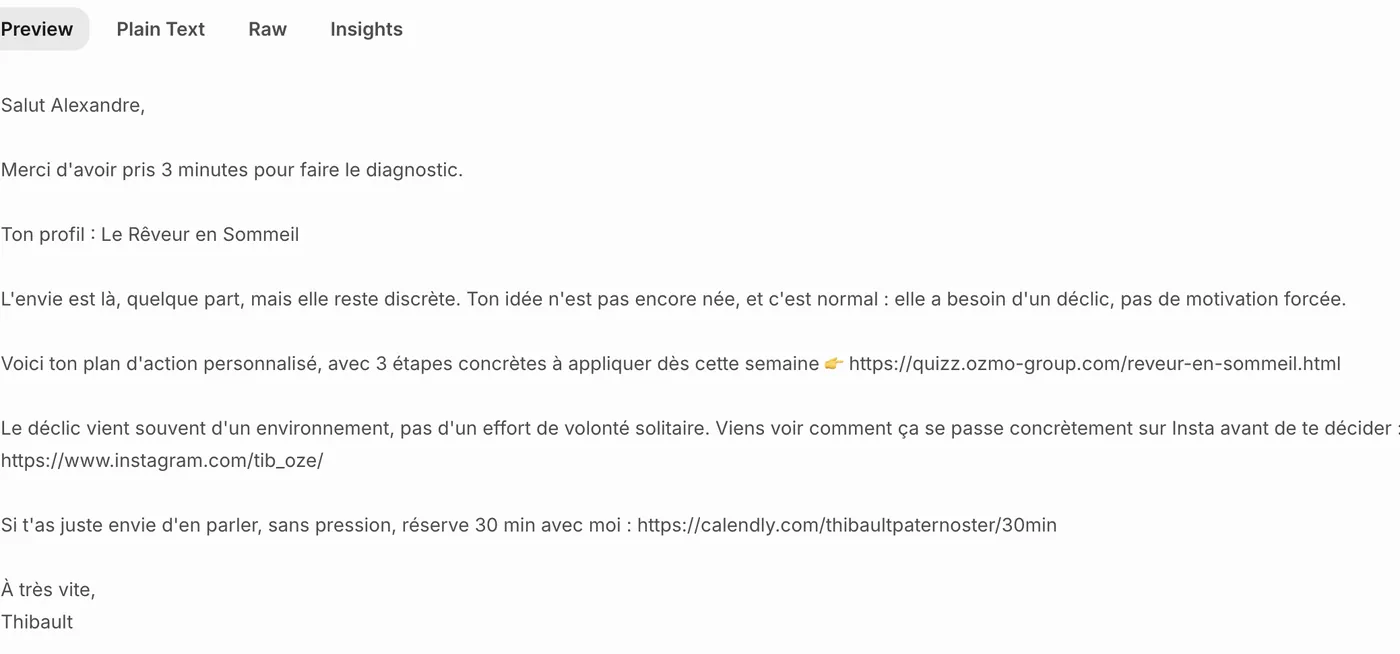 Email personnalisé envoyé selon le profil